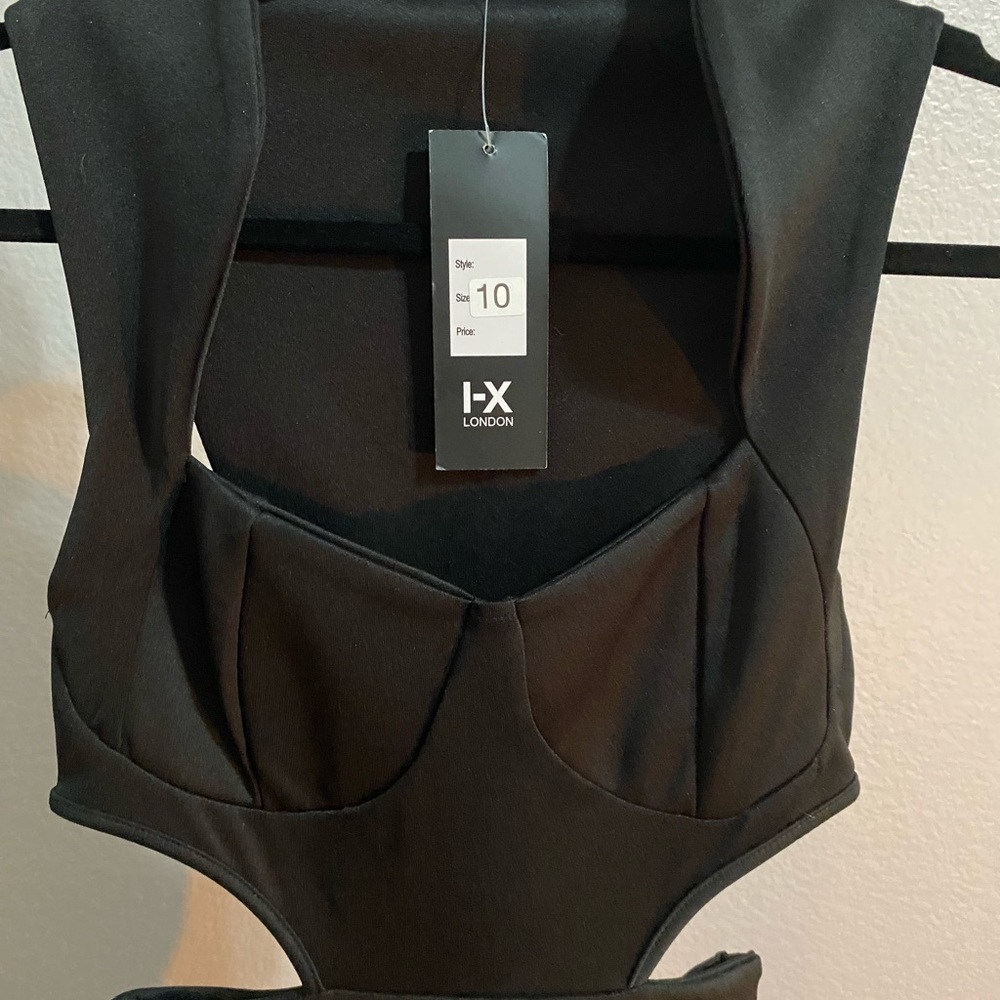 NEW W TAGS, I-X London, black cocktail dress 10, sleeveless, scoop/scallop neck